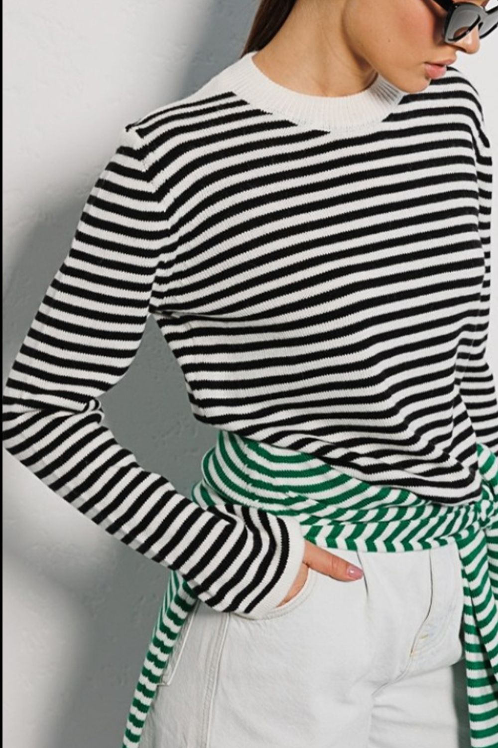 Striped Round Neck Long Sleeve Sweater