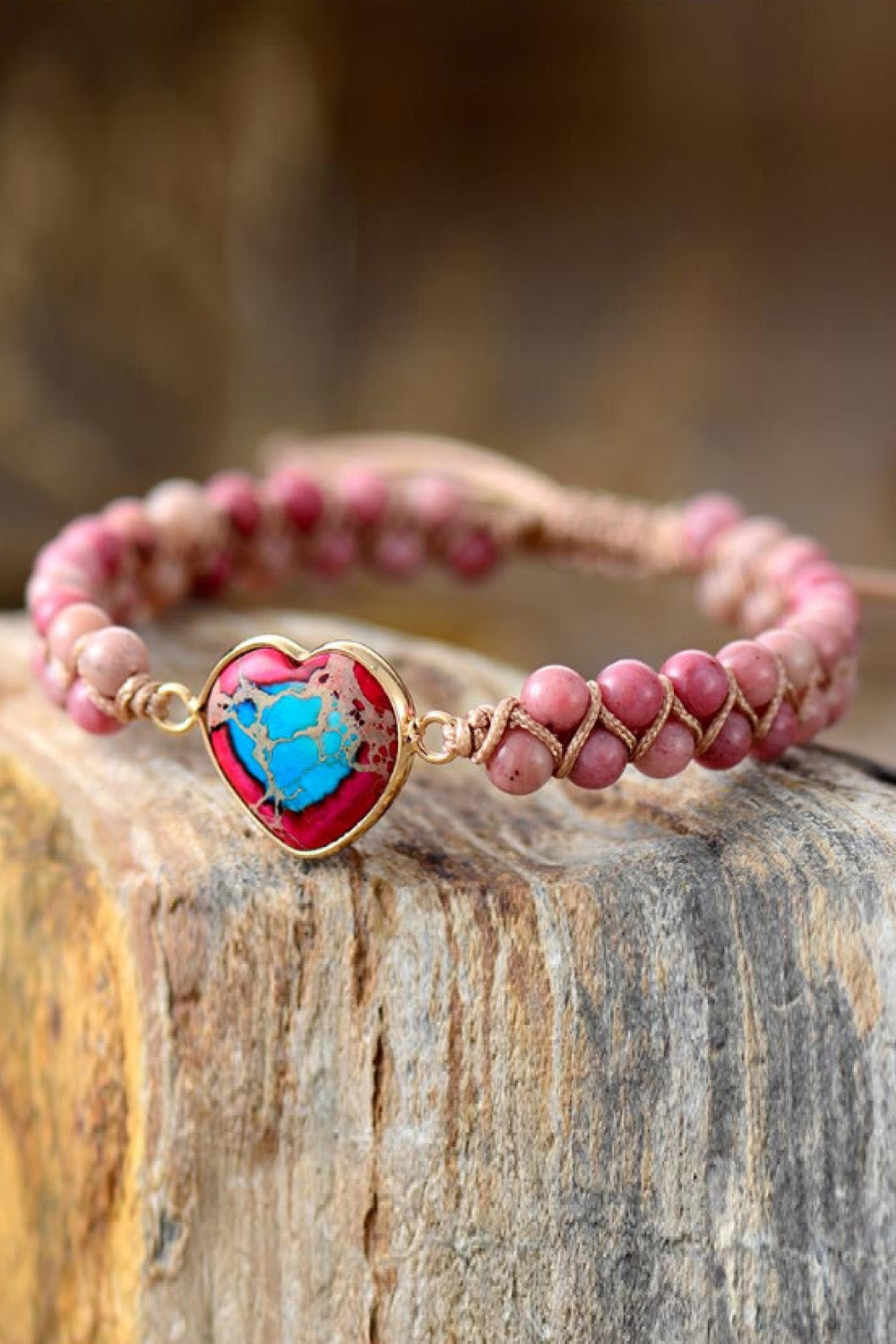 Handmade Heart Shape Natural Stone Bracelet - Thandynie