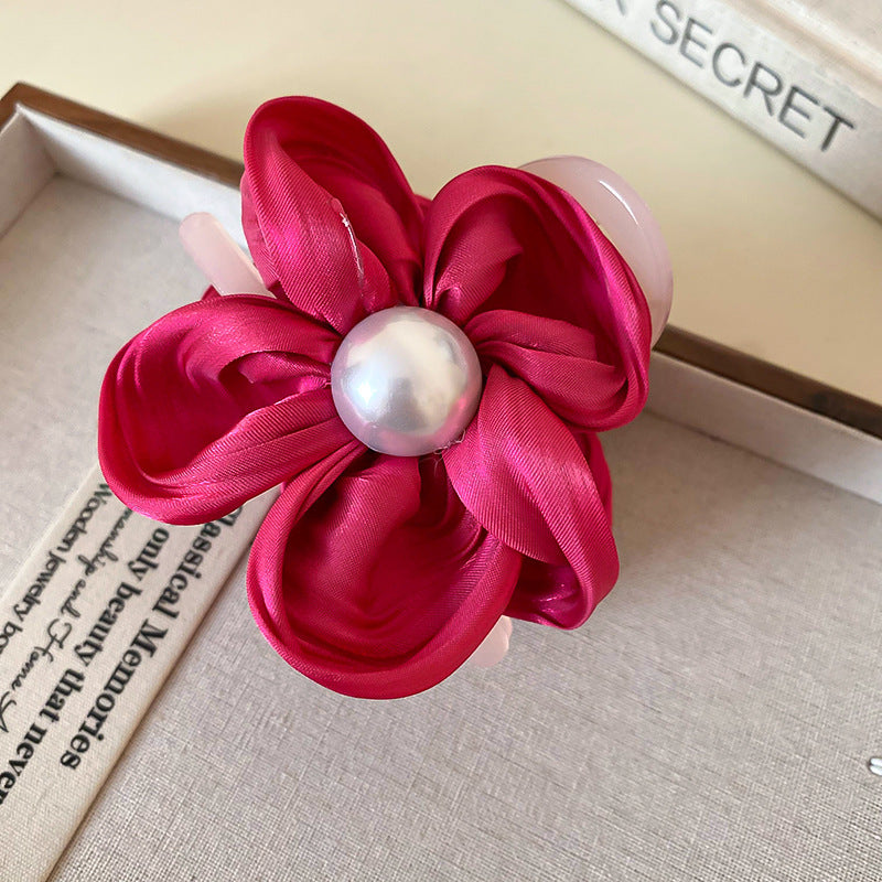 Flower Acrylic Hair Claw Clip Deep Rose One Size