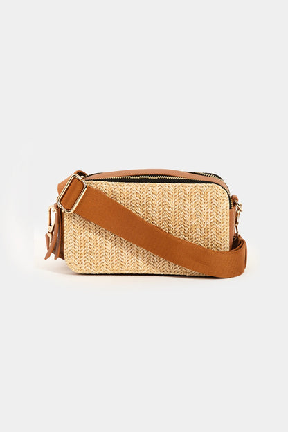 Fame Straw Contrast Crossbody Bag Tan One Size