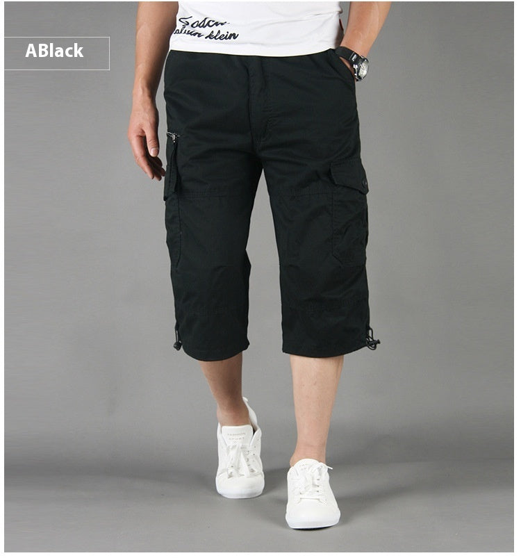 Men's Loose Thin Multi-pocket Outdoor Sports And Casual Shorts Black