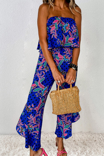 Printed Tube Jumpsuit Royal Blue