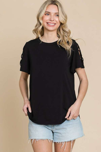 Culture Code Round Neck Crisscross Short Sleeve T-Shirt Black