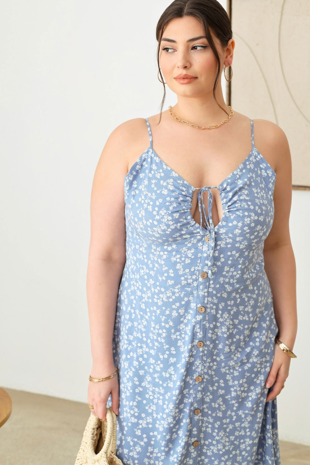 Zenobia Plus Size Cutout Floral Spaghetti Strap Dress - Thandynie