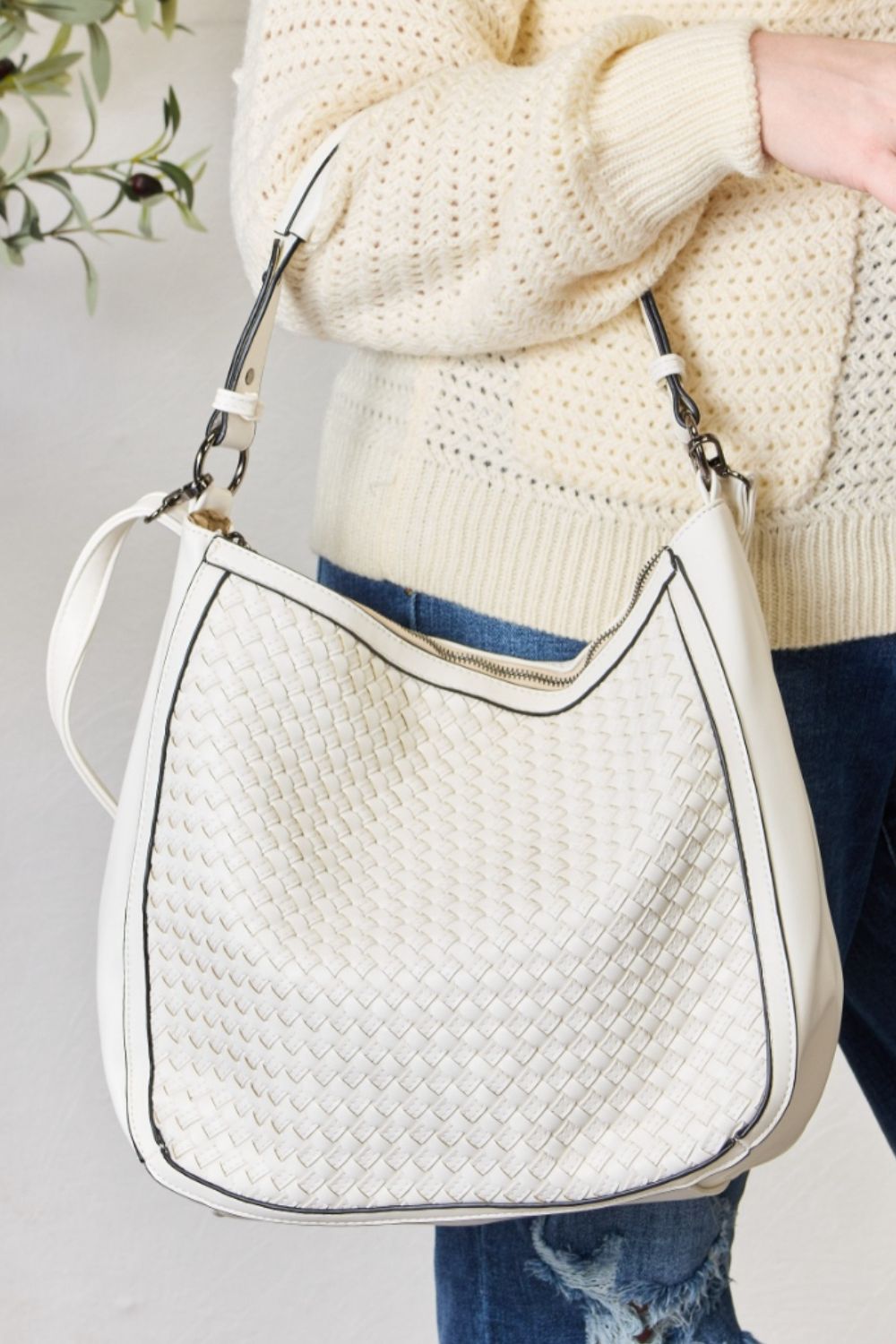 SHOMICO Weaved Vegan Leather Handbag WHITE One Size
