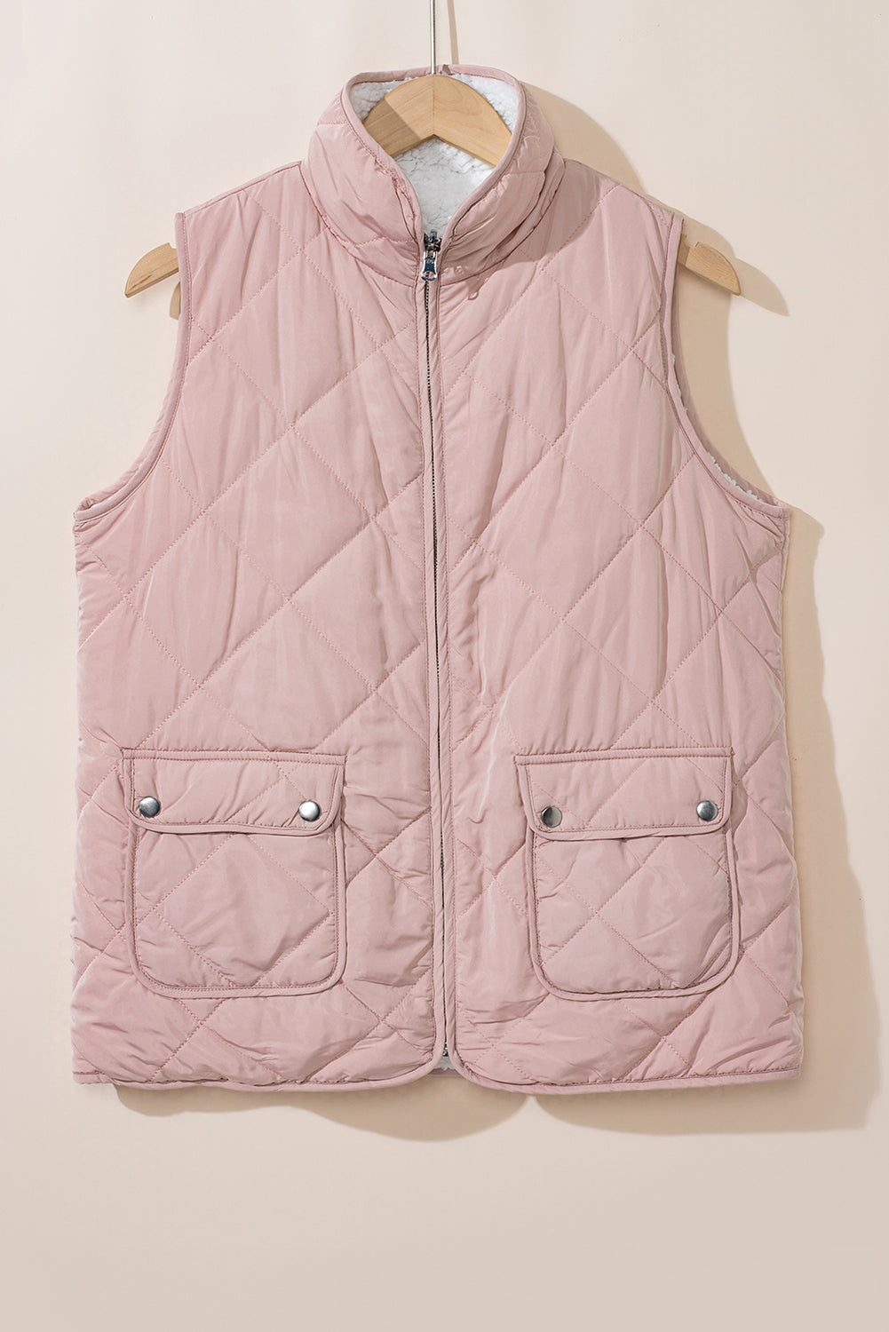 Pink Fleece Lined Quilted Vest Coats Smoke Gray 100%Polyester