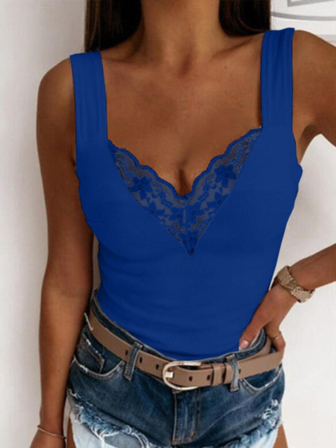 Full Size Lace Detail Sweetheart Neck Tank