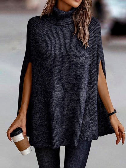 Turtleneck Dolman Sleeve Poncho Navy