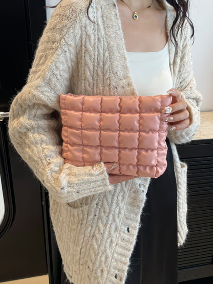 Quilted Plaid Clutch with Zipper Dusty Pink One Size