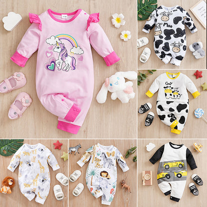 Baby Spring And Autumn One-piece Pajamas Newborn Baby Four Seasons Home Romper New Long Sleeve Inner Pullover