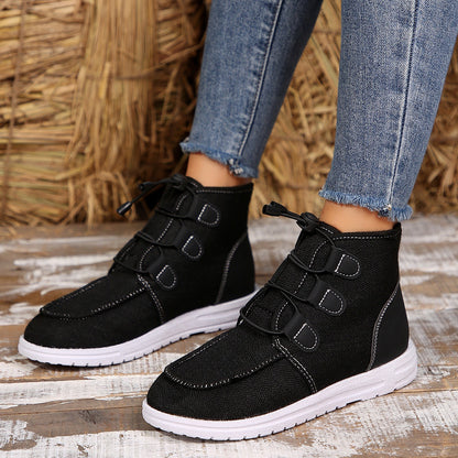 Lace-Up Round Toe Flat Sneakers