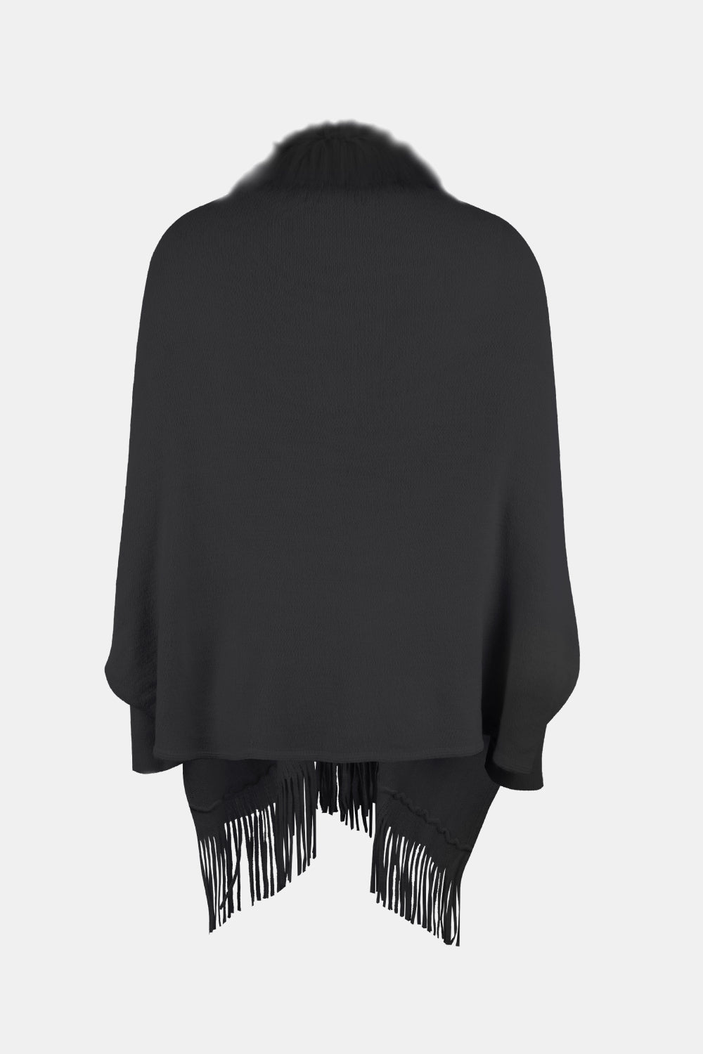 Fringe Open Front Long Sleeve Poncho - Thandynie