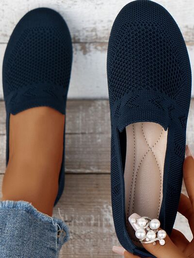 Mesh Round Toe Flat Slip-Ons Dark Navy