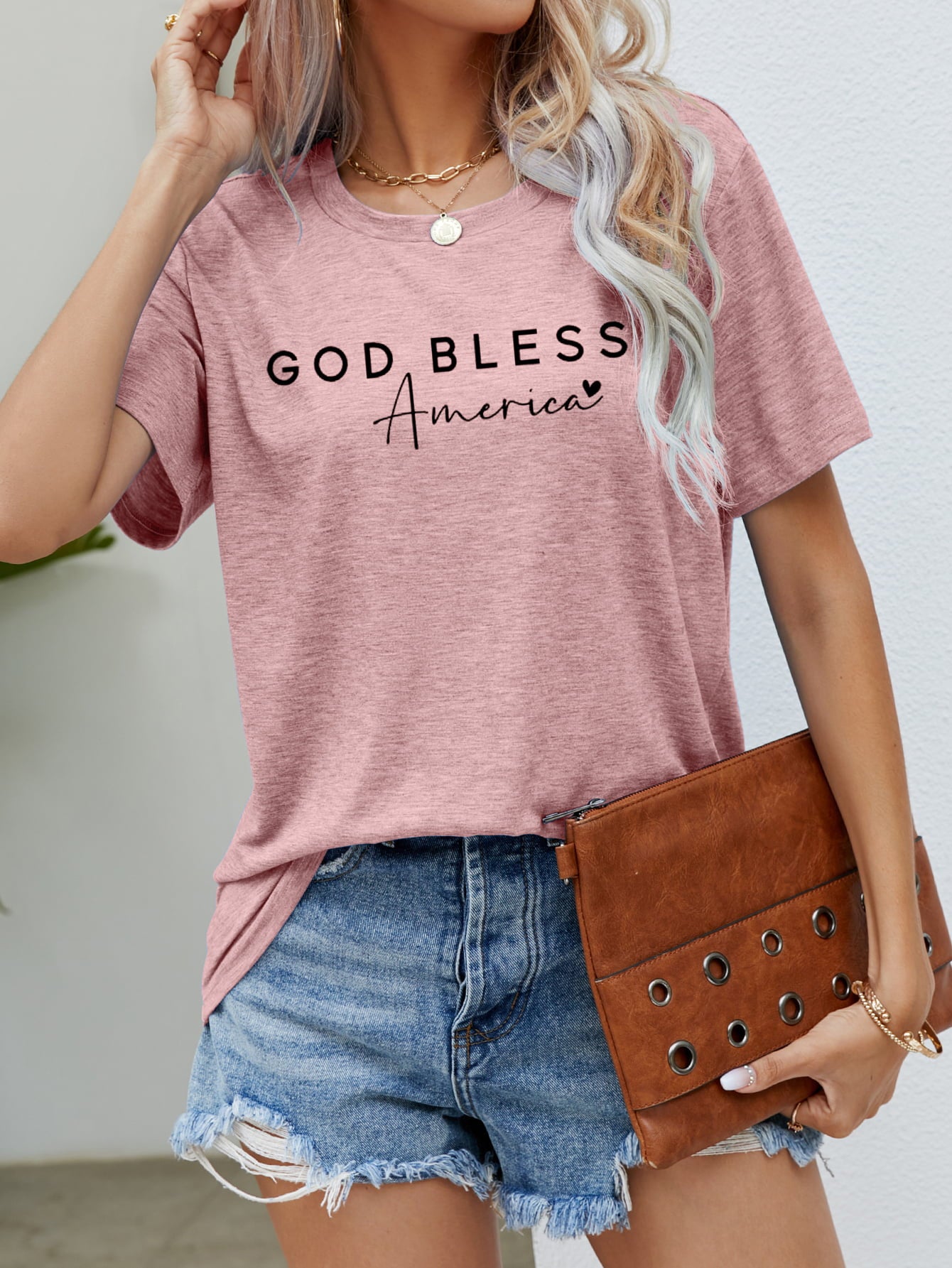 GOD BLESS AMERICA Graphic Short Sleeve Tee Blush Pink