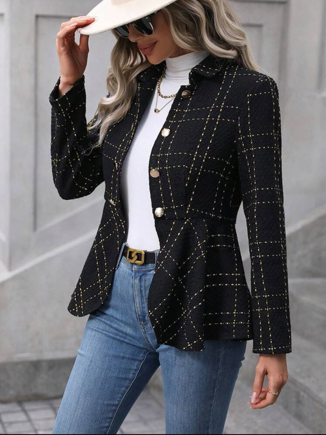 Ruffle Hem Collared Blazer - Thandynie