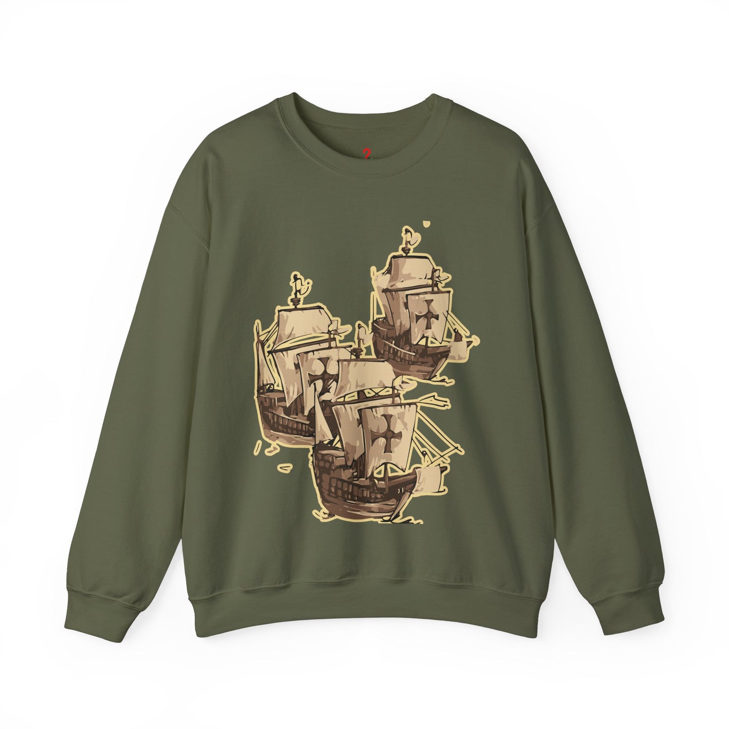 Unisex Heavy Blend Crewneck Sweatshirt with 3 Boats Design Ultimate Comfort & Sustainability Military Green