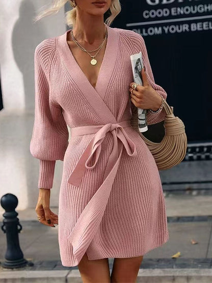 Open Front Lantern Sleeve Tied Cardigan Blush Pink