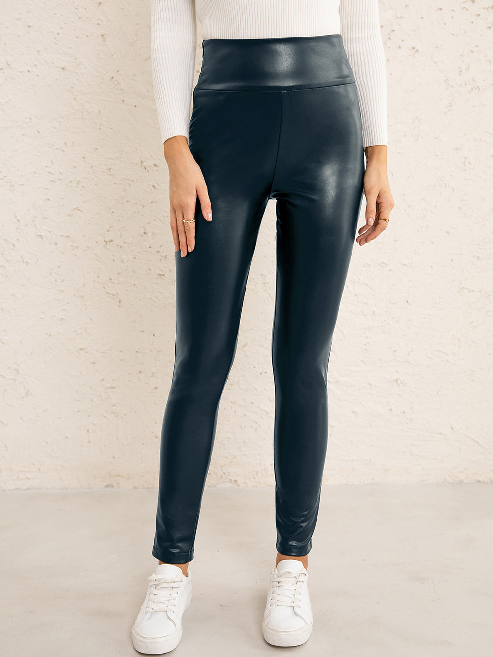 PU High Waist Straight Pants - Thandynie