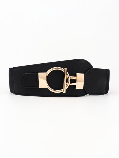 PU Elastic Wide Belt with Alloy Buckle Black One Size