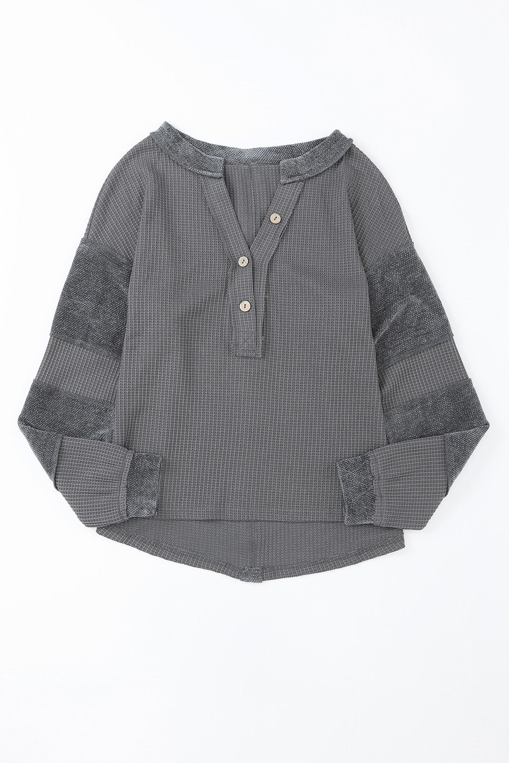 Notched Neck Waffle-Knit Blouse Charcoal