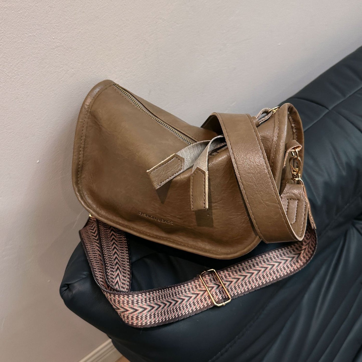 PU Leather Double Strap Shoulder Bag - Thandynie
