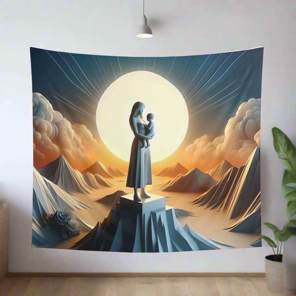 Empowering Motherhood 3D Poster Tapestry - Mountain Peak Sunrise Design 104" × 88"