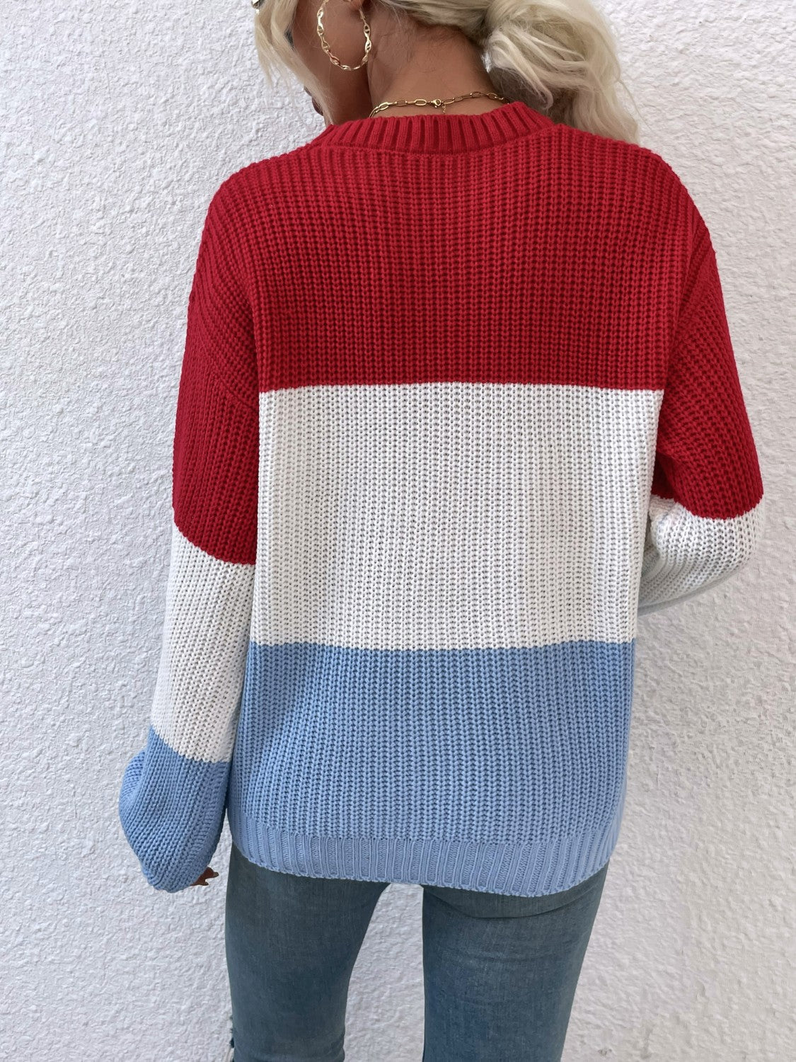 Color Block Round Neck Sweater