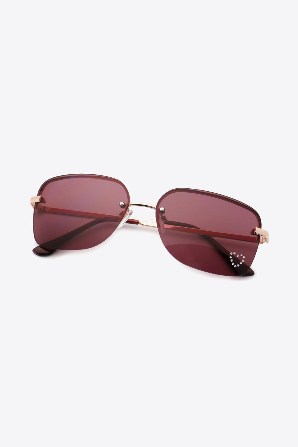 Rhinestone Heart Metal Frame Sunglasses Brown One Size