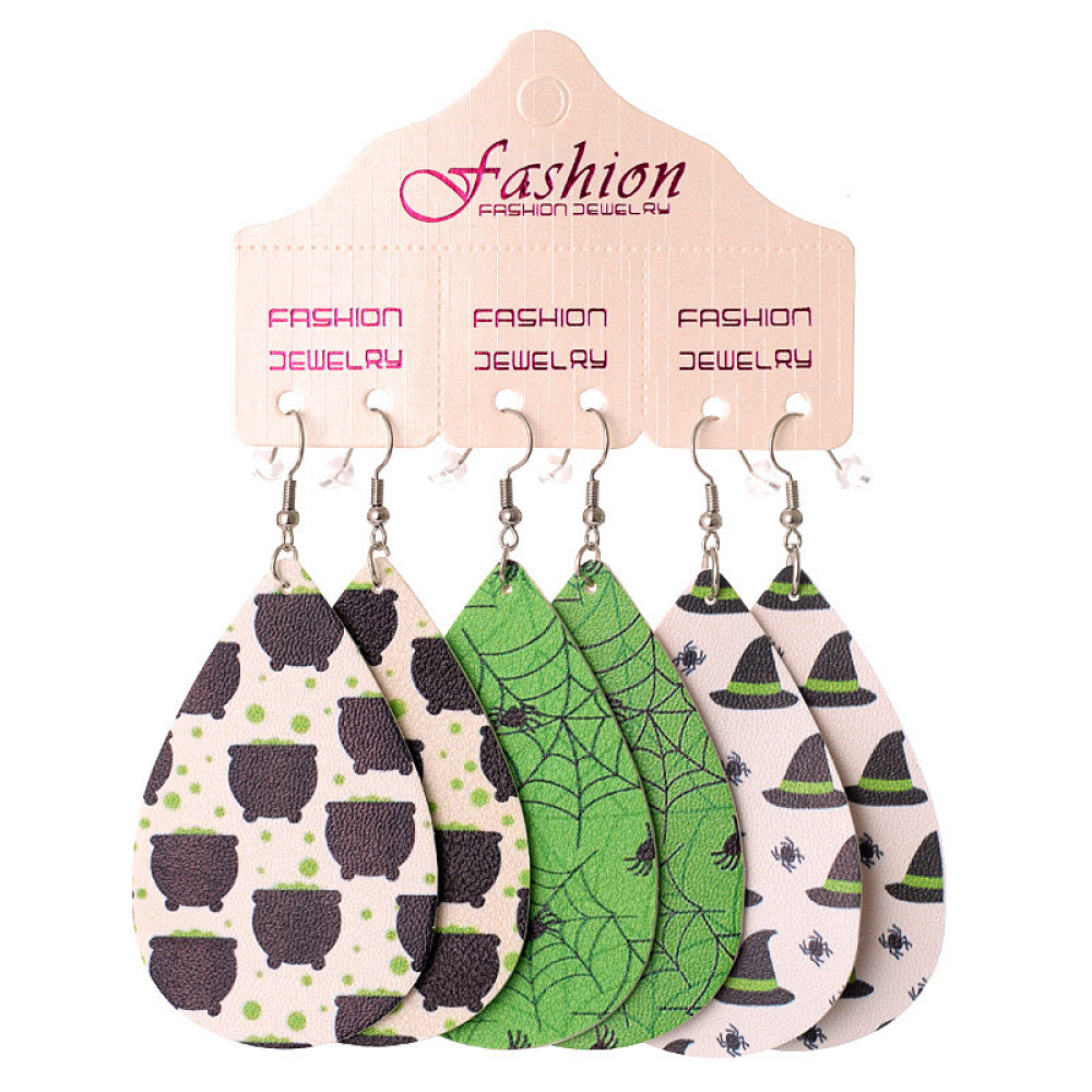 Halloween PU Teardrop Earrings Set Style C One Size