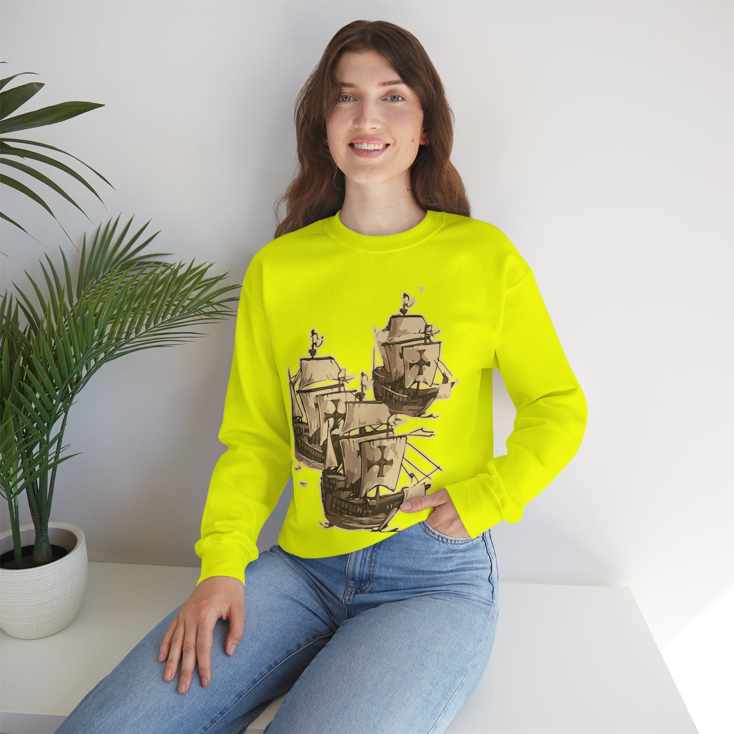 Unisex Heavy Blend Crewneck Sweatshirt with 3 Boats Design – Ultimate Comfort & Sustainability