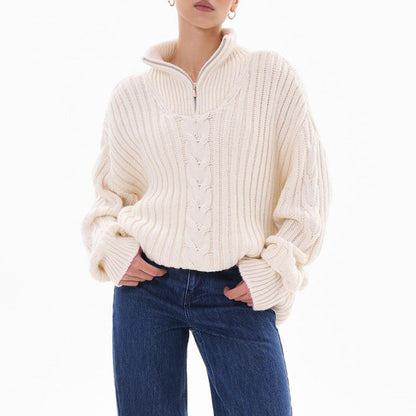 Ribbed Half Zip Long Sleeve Sweater