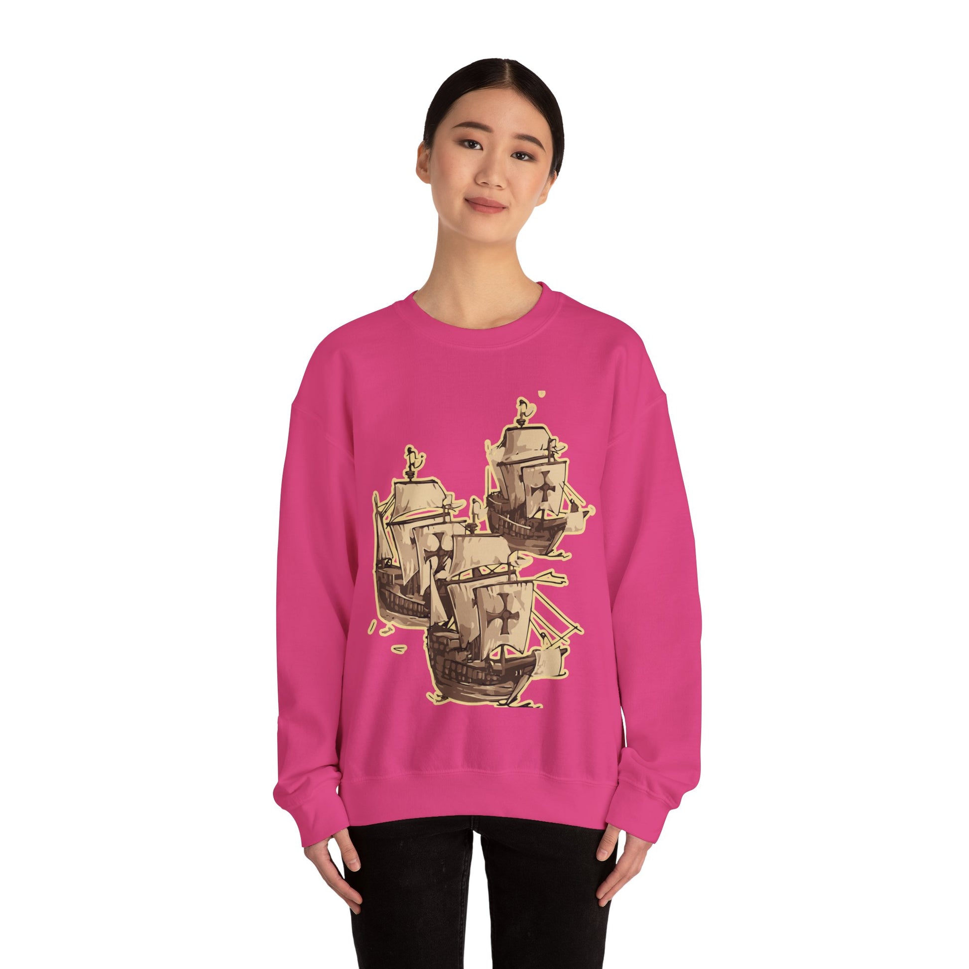 Unisex Heavy Blend Crewneck Sweatshirt with 3 Boats Design Ultimate Comfort & Sustainability