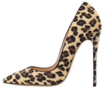 Animal Texture Pointed Toe High Heel Women's Shoes Leopard Print Fluff