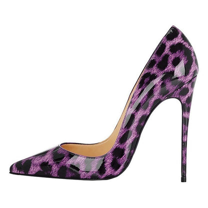 Animal Texture Pointed Toe High Heel Women's Shoes Leopard Print Purple