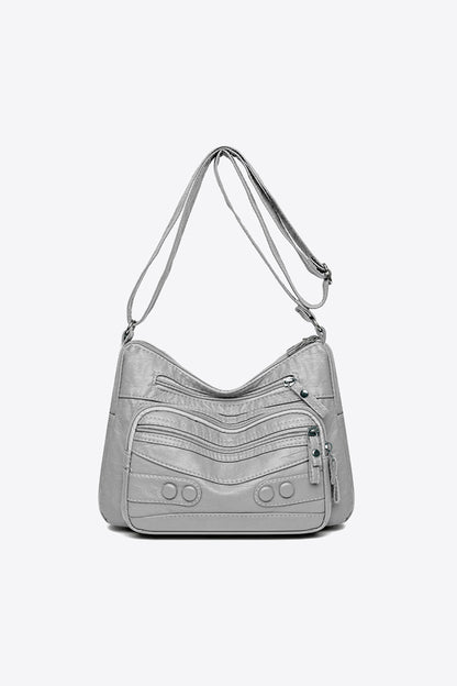 PU Leather Adjustable Strap Shoulder Bag Gray One Size