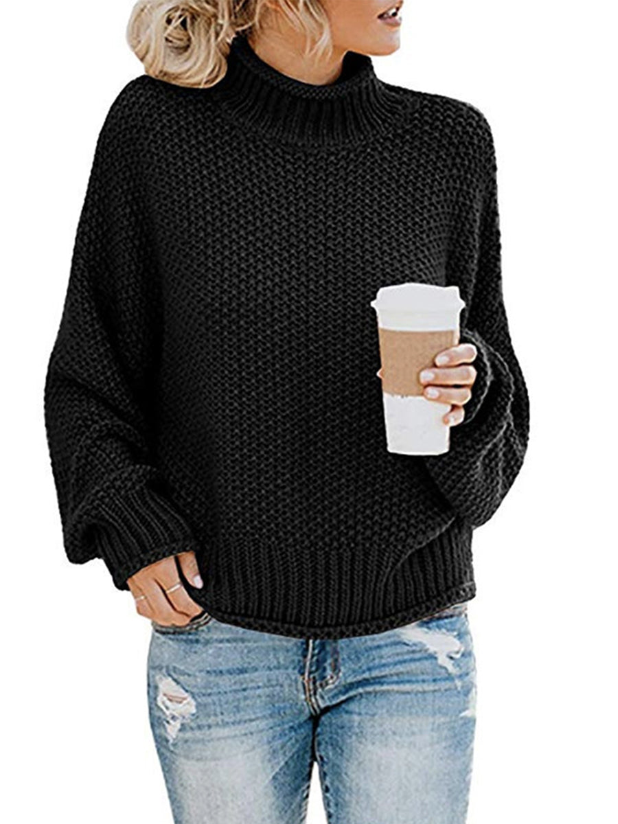 Turtleneck Dropped Shoulder Sweater Black