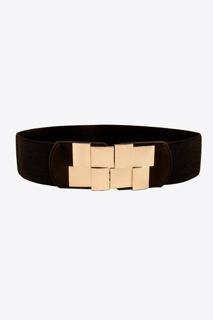 Geometric Buckle Elastic Wide Belt Black One Size