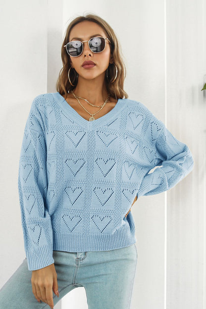 V-Neck Drop Shoulder Sweater Light Blue