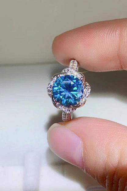 2 Carat Cobalt Blue Moissanite 925 Sterling Silver Ring Blue