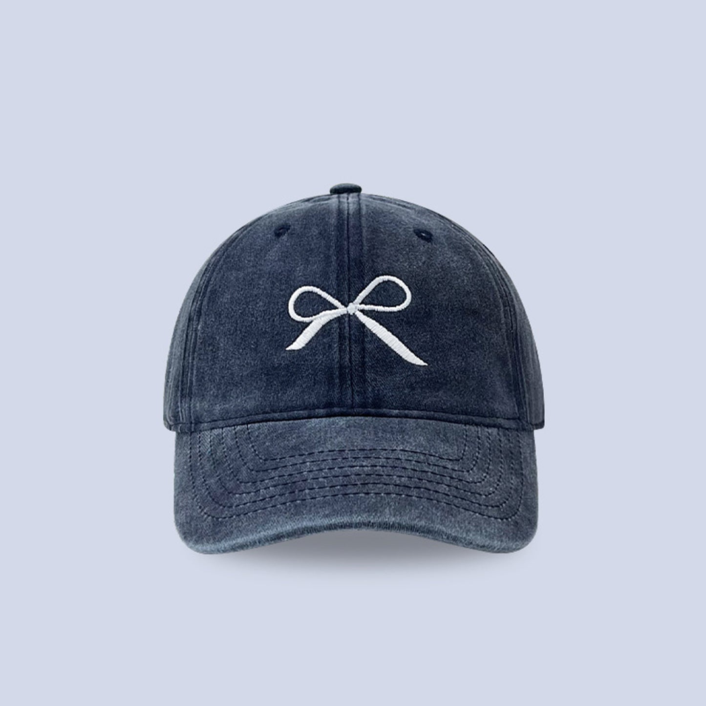 Bow Embroidered Adjustable Cap Dark Blue One Size