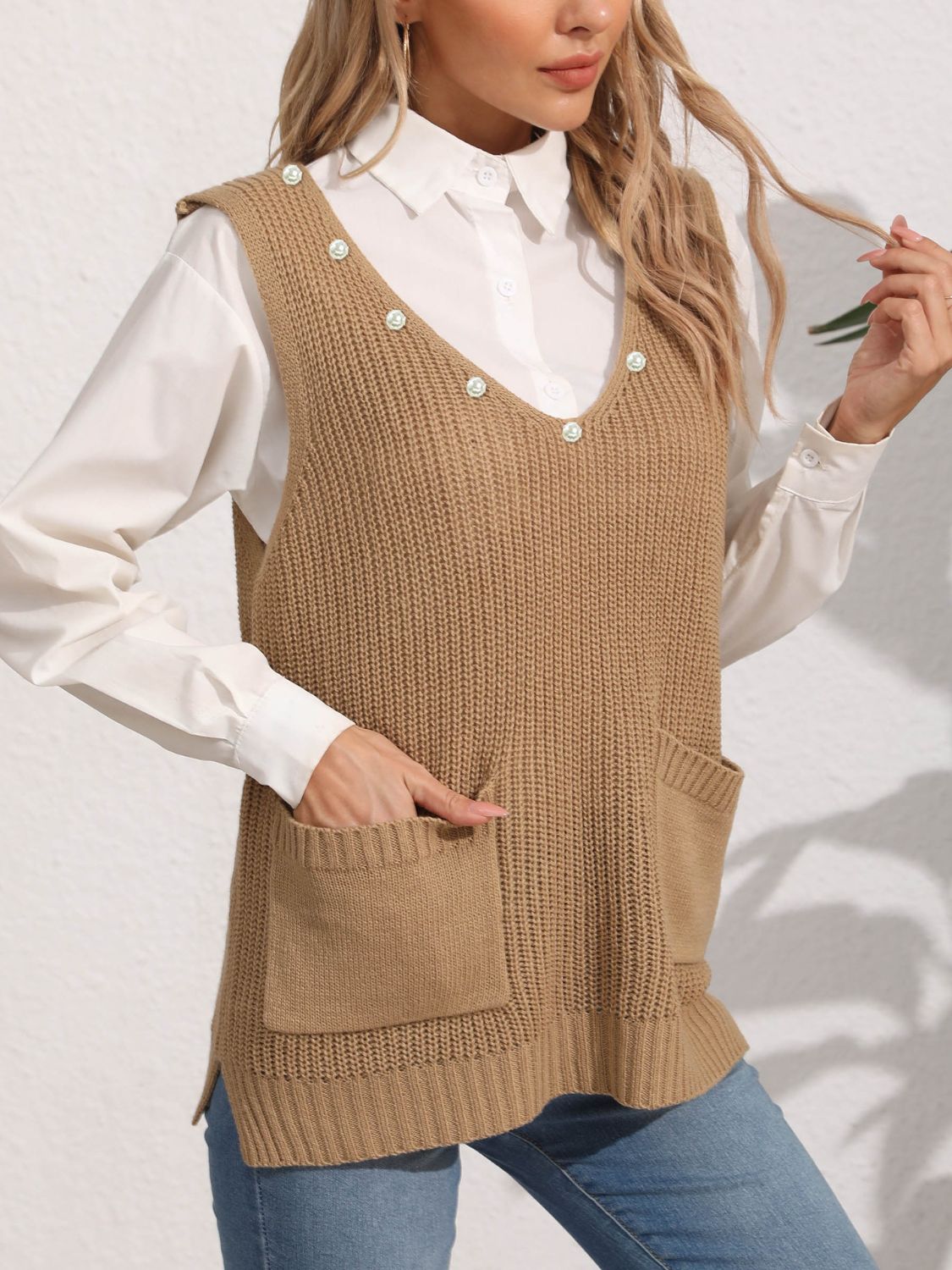 Slit V-Neck Sweater Vest