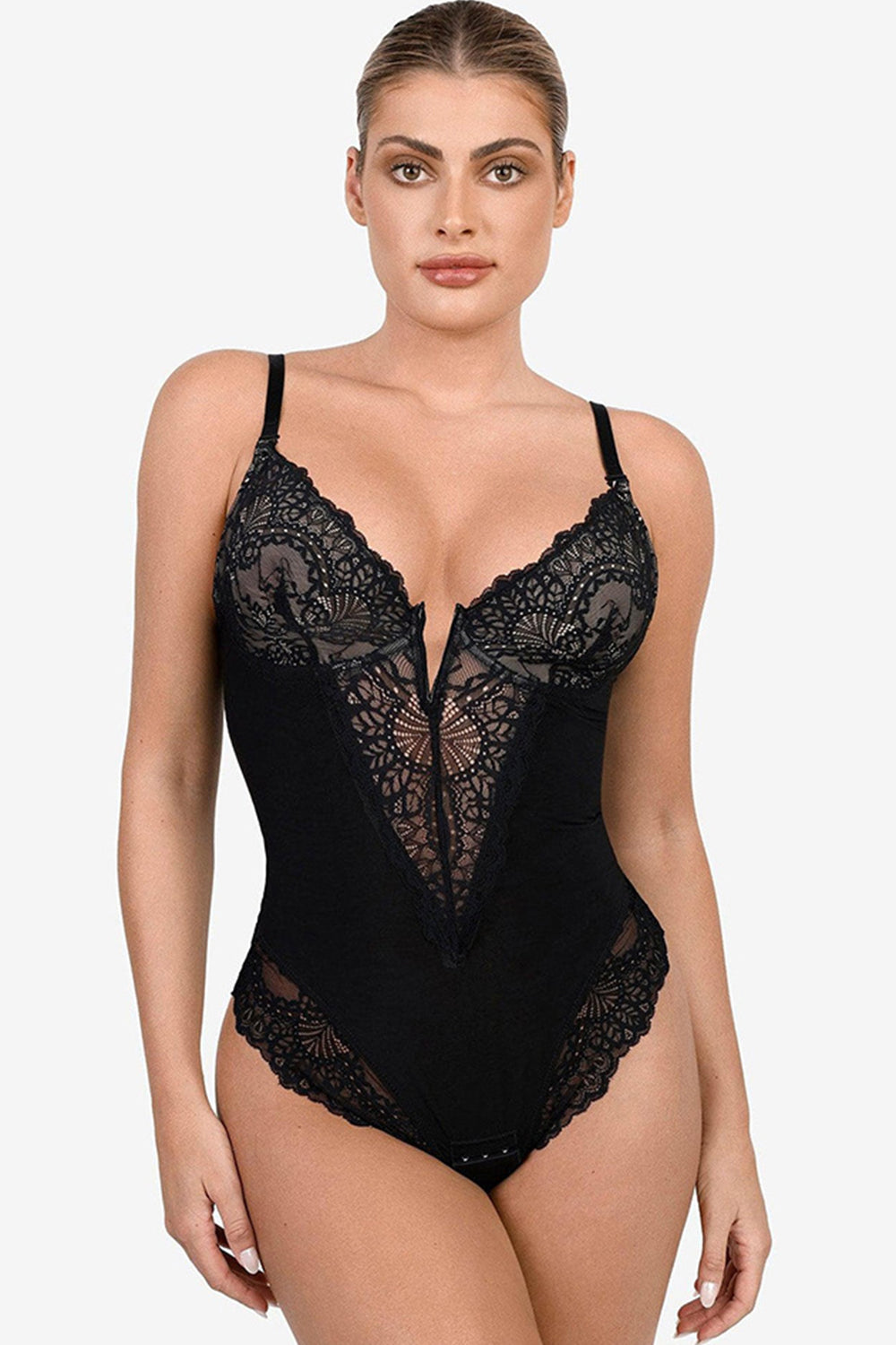 Full Size Lace Detail Sleeveless Shaping Bodysuit Black