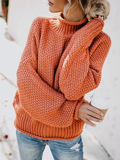 Turtleneck Dropped Shoulder Sweater Orange-Red