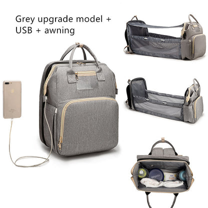 USB Charging Version Mommy Bed Backpack Folding Large Capacity Multi-function Grey B