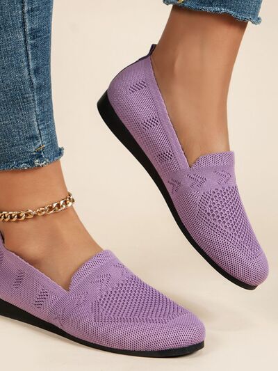 Mesh Round Toe Flat Slip-Ons Lilac