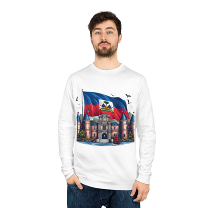 Haitian Flag Long Sleeve Tee, Citadelle Laferrière Design, Organic Cotton Shirt, Unisex Top, Holiday Gift