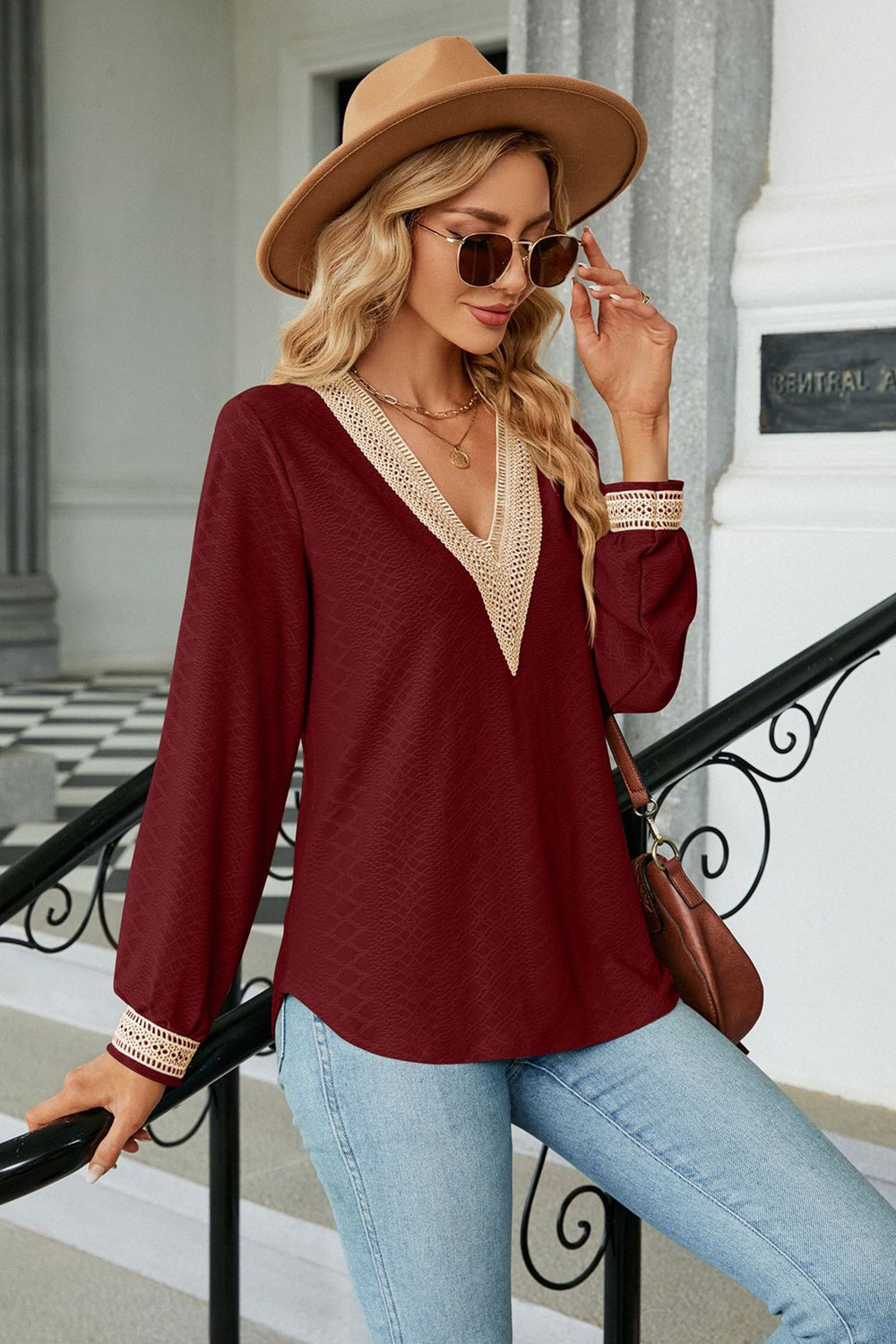 V-Neck Long Sleeve Blouse