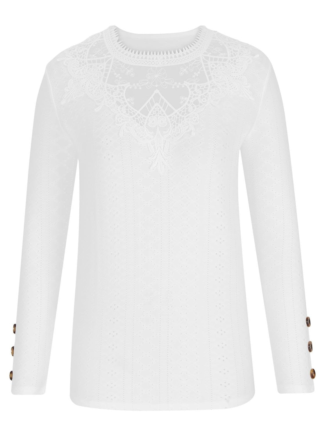 Eyelet Lace Detail Long Sleeve Blouse - Thandynie