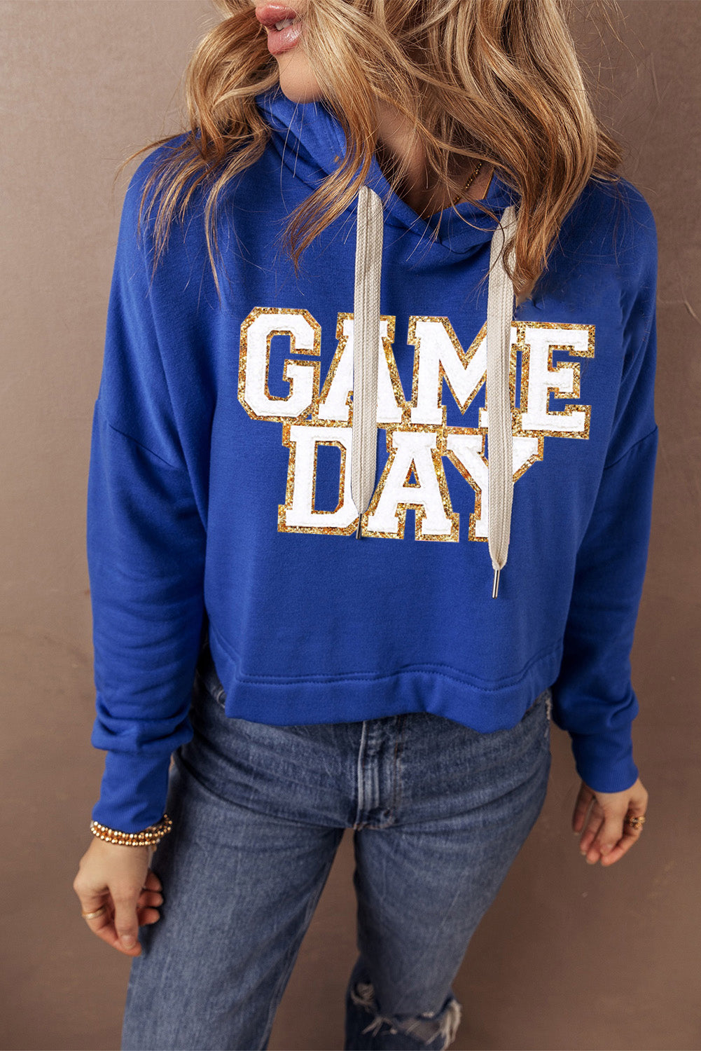 GAME DAY Drawstring Long Sleeve Hoodie Royal Blue