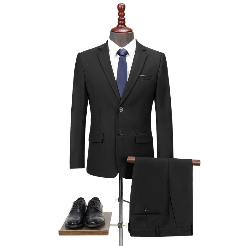 Men's Casual Business Suit Two-piece Suit Plus Size Work Ball Suit Men Black